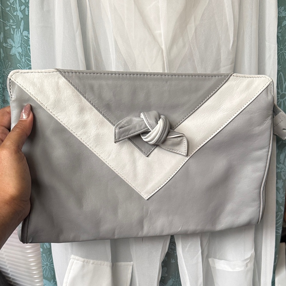 Vintage Elegant Gray and White Women's genuine leather Clutch